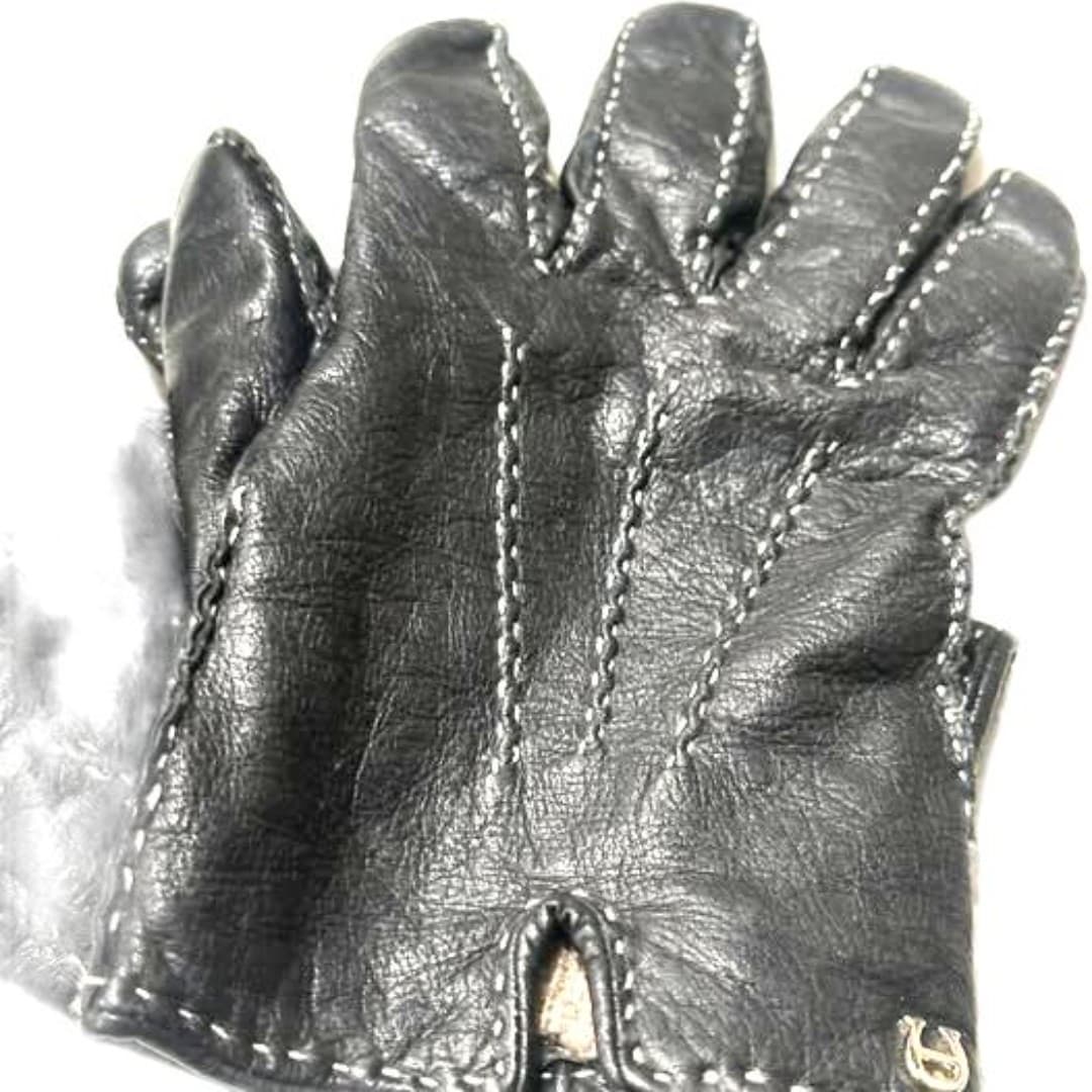 Vintage Etienne Aigner Black Soft Leather Gloves with White Stitching - Thumbnail 5