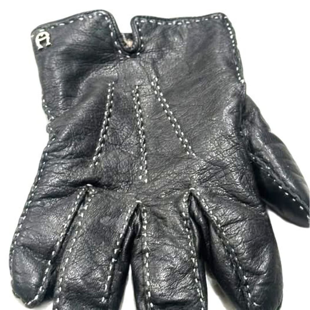 Vintage Etienne Aigner Black Soft Leather Gloves with White Stitching - Thumbnail 6