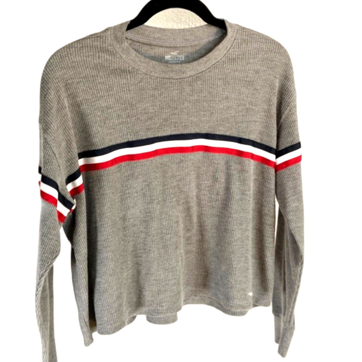 Hollister Gray Stripe Cropped Sweater Size XS Casual Long Sleeve Top - Image 1
