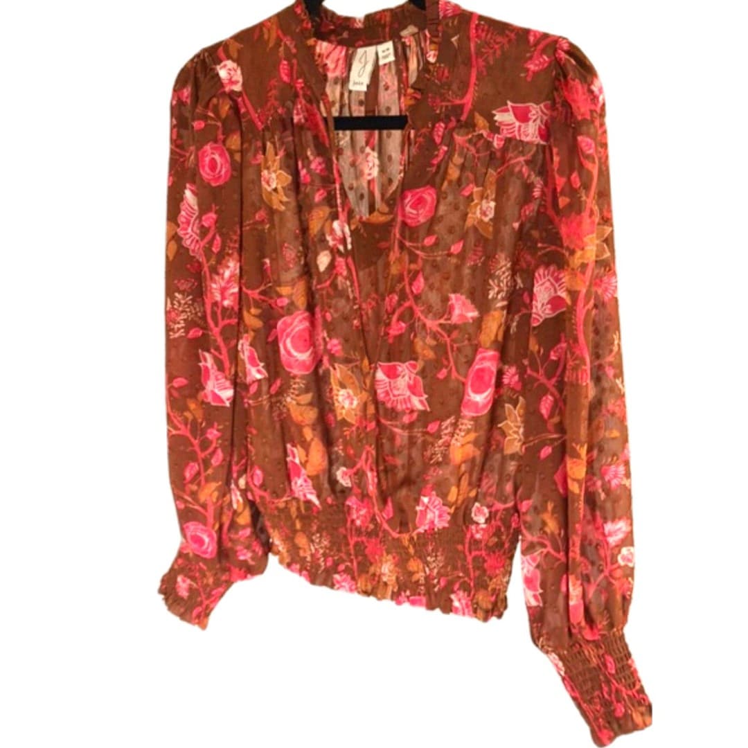 Joie Floral Sheer Blouse Size M Boho Romantic Long Sleeve - Image 1