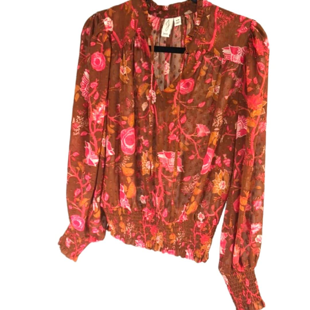 Joie Floral Sheer Blouse Size M Boho Romantic Long Sleeve - Thumbnail 2