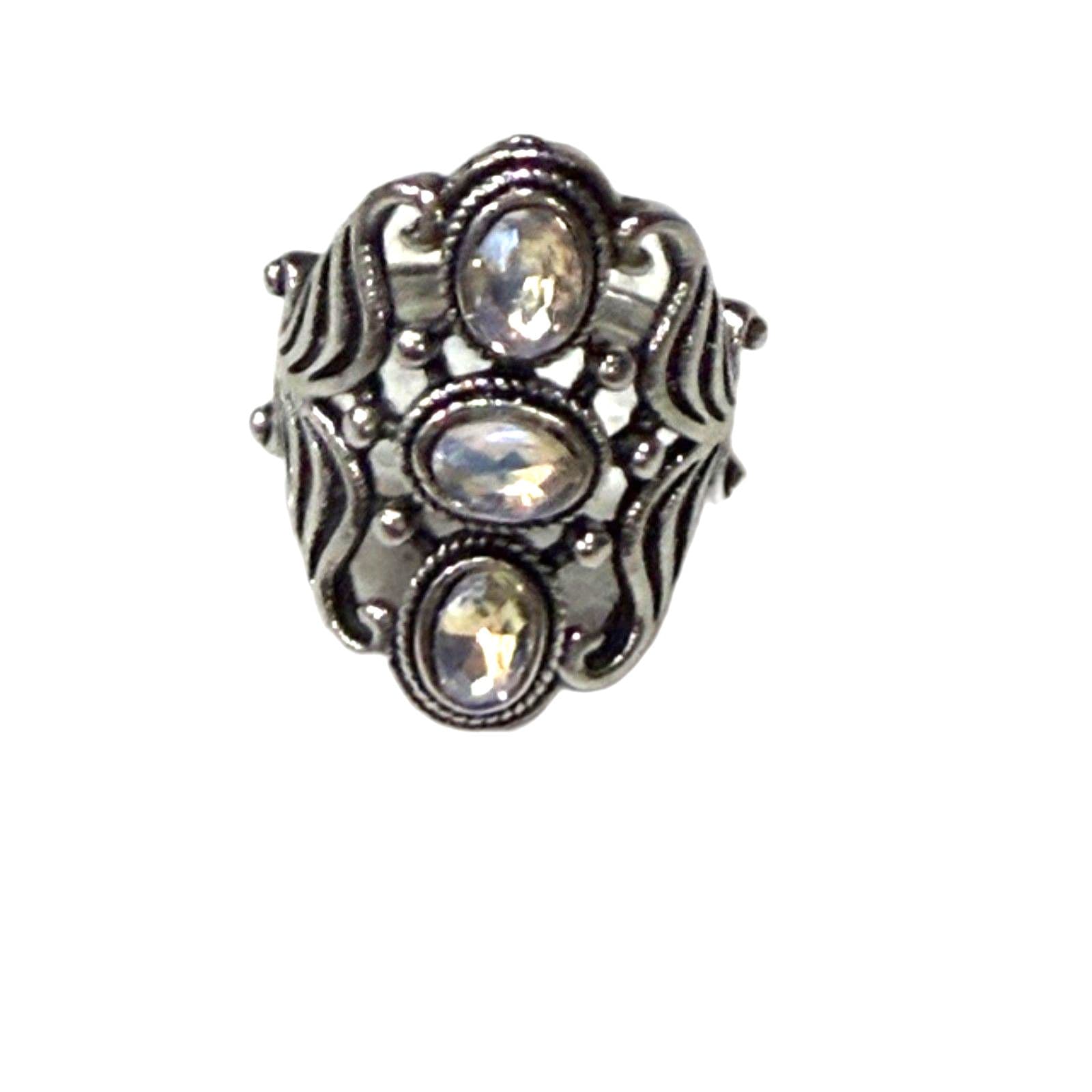 Triple Stone Moonstone Ring, Boho Vintage Style size 6.5 and 7 - Thumbnail 9