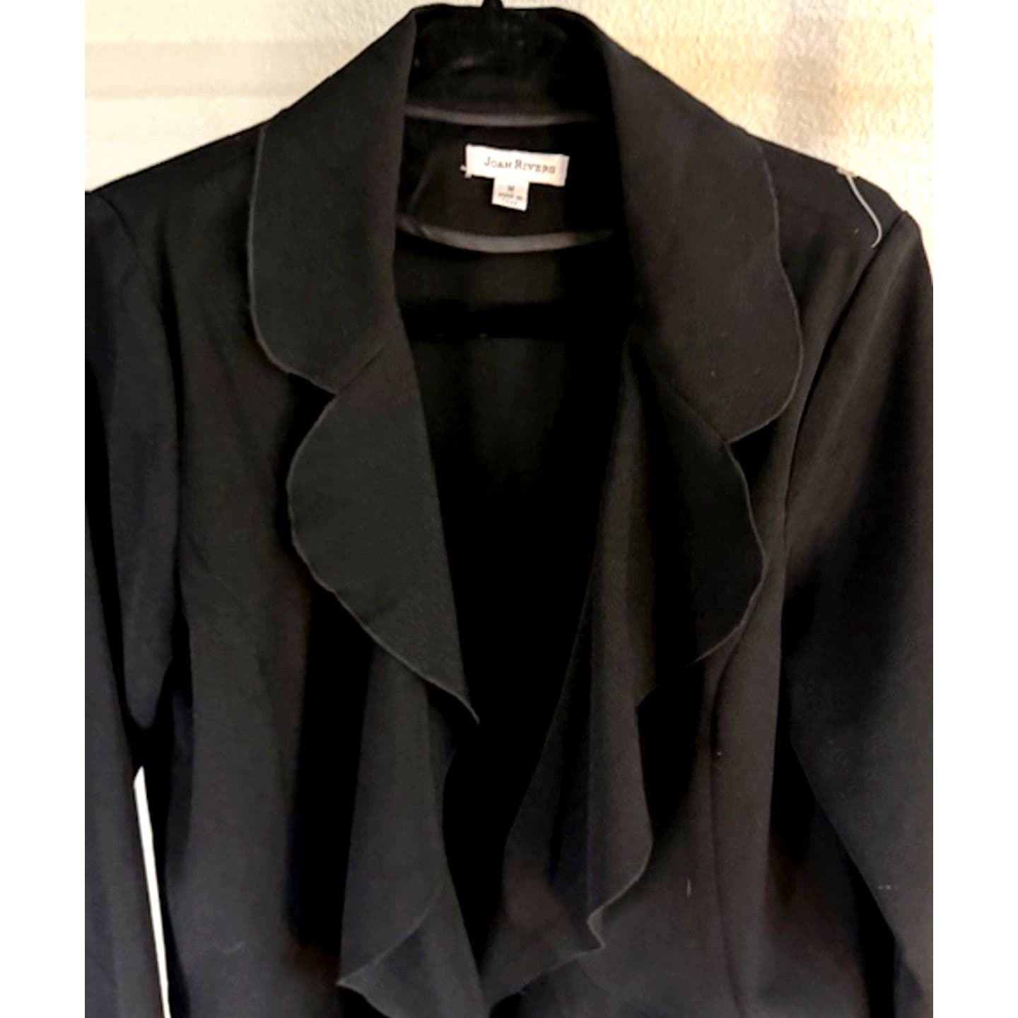 Joan Rivers Black Ruffle Front Blazer Jacket Size M Classic Elegant - Thumbnail 4