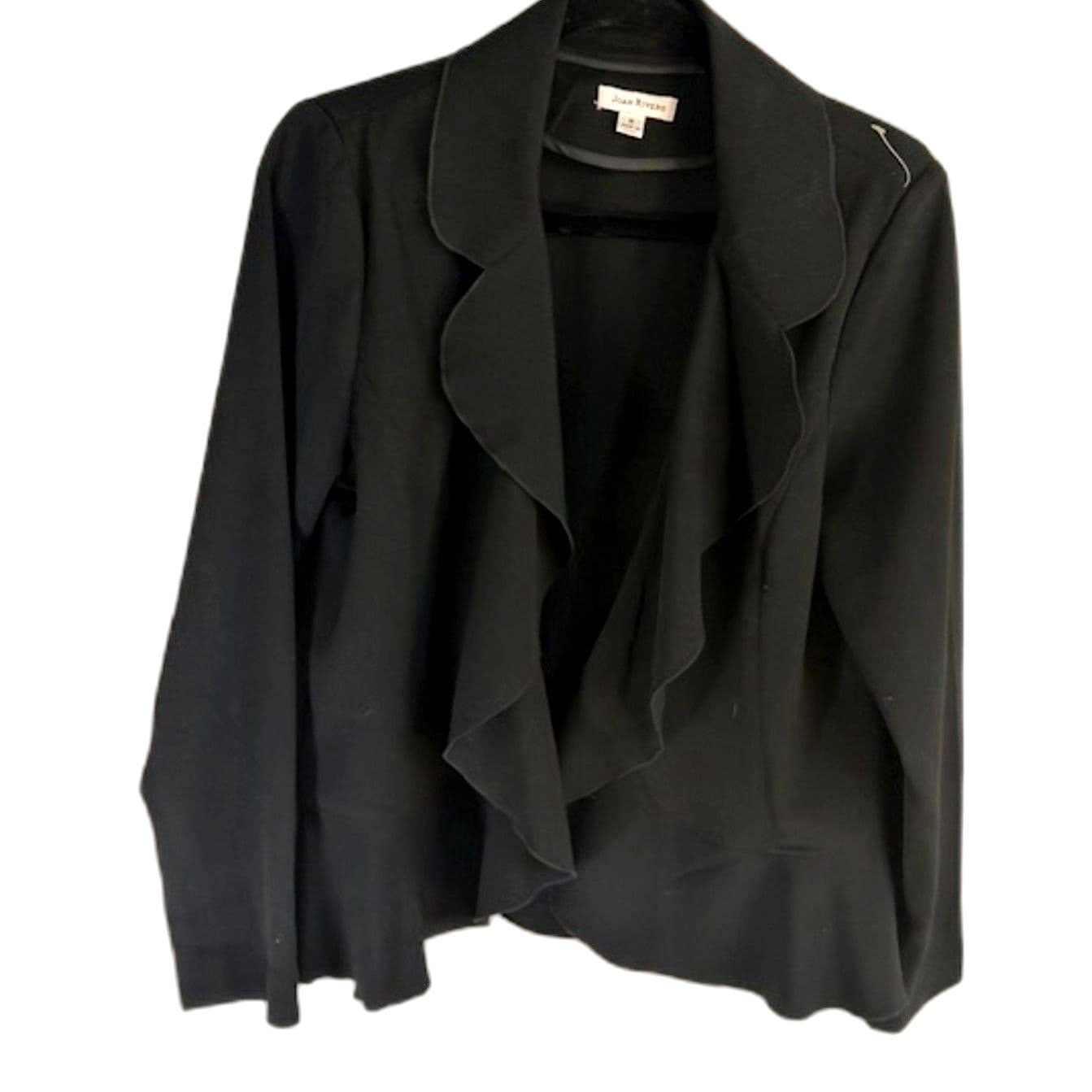 Joan Rivers Black Ruffle Front Blazer Jacket Size M Classic Elegant - Thumbnail 2