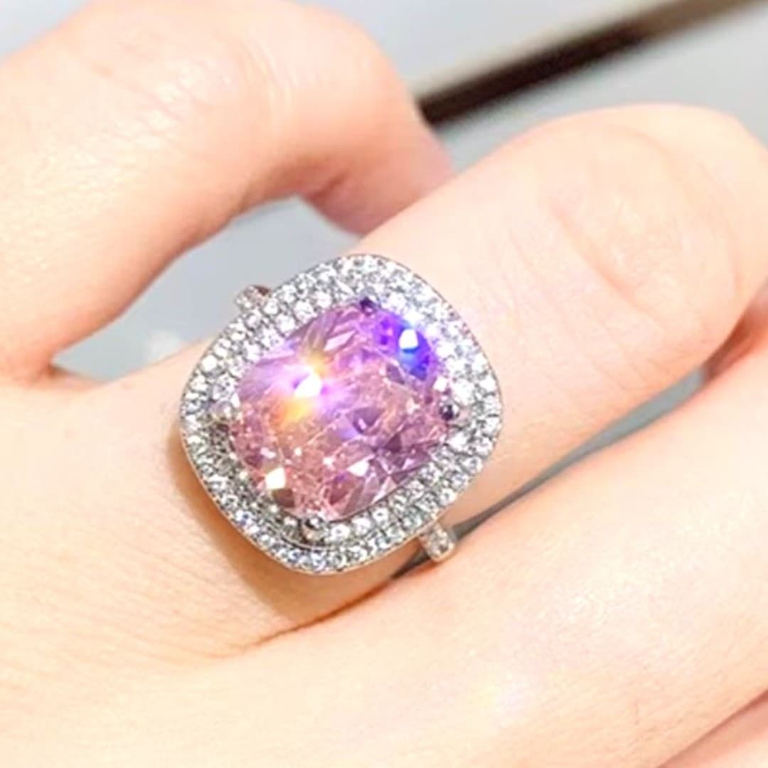Sparkling Imitation Zircona Pink Fashion Ring - Thumbnail 7