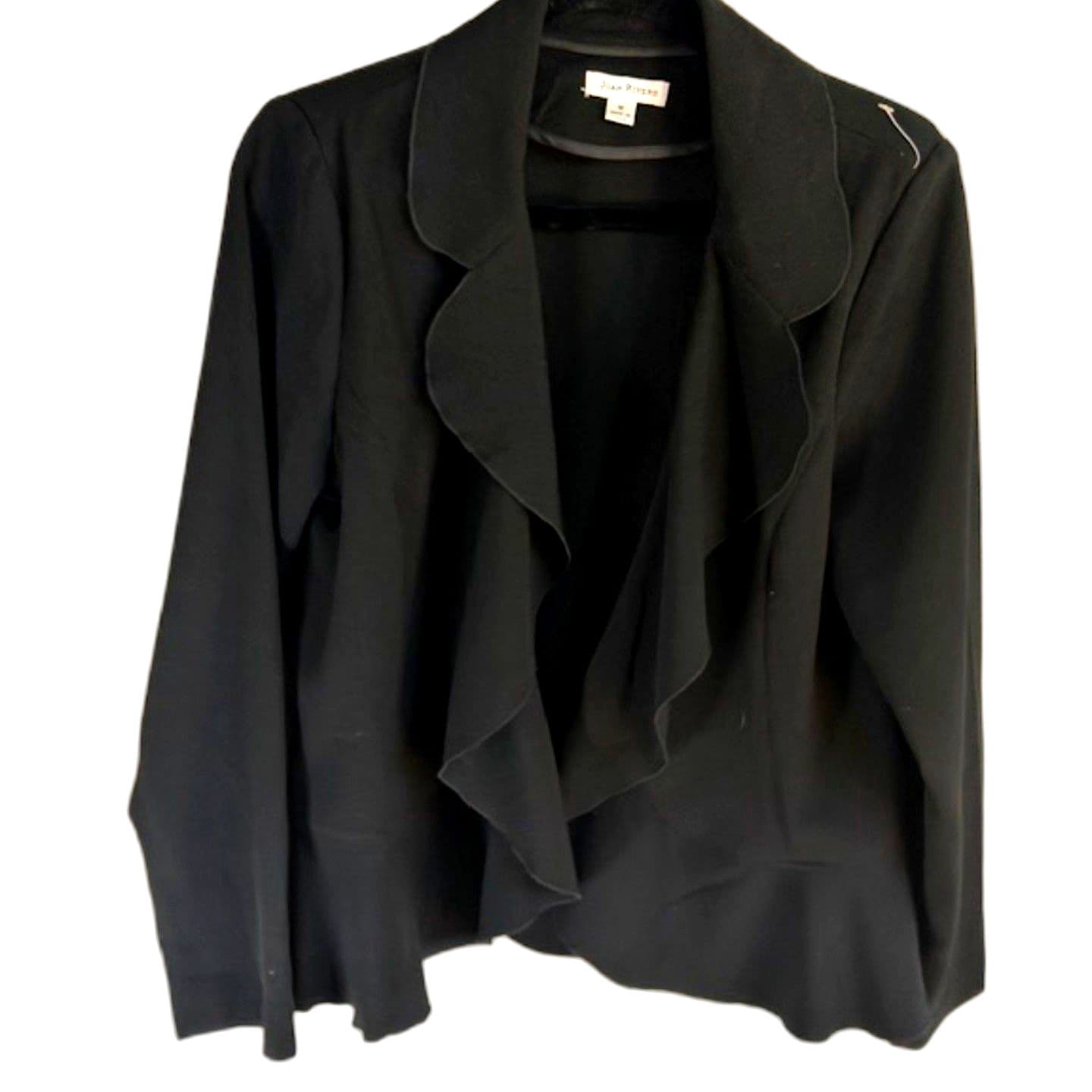Joan Rivers Black Ruffle Front Blazer Jacket Size M Classic Elegant - Image 1