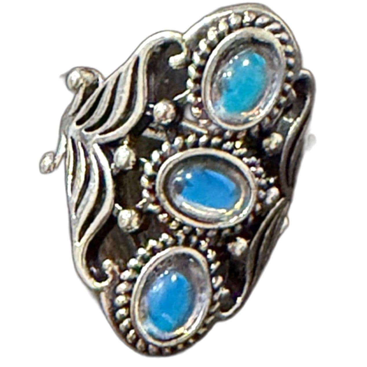 Triple Stone Moonstone Ring, Boho Vintage Style size 6.5 and 7 - Thumbnail 11