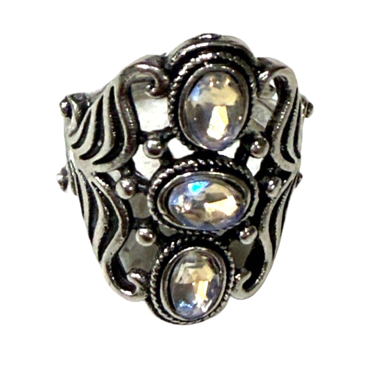 Triple Stone Moonstone Ring, Boho Vintage Style size 6.5 and 7 - Thumbnail 5