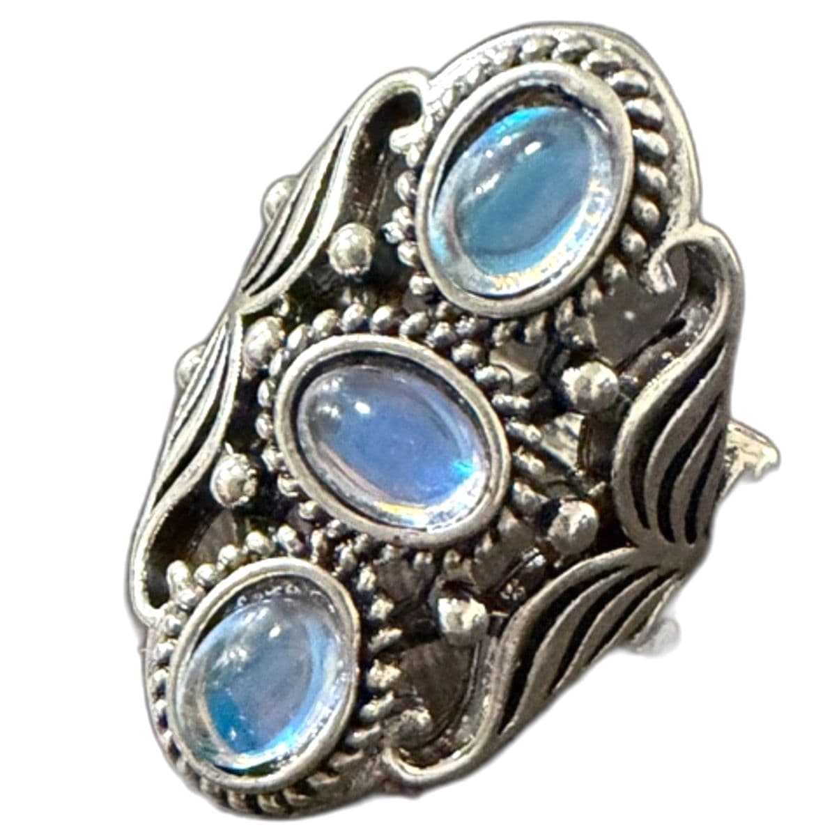 Triple Stone Moonstone Ring, Boho Vintage Style size 6.5 and 7 - Image 1