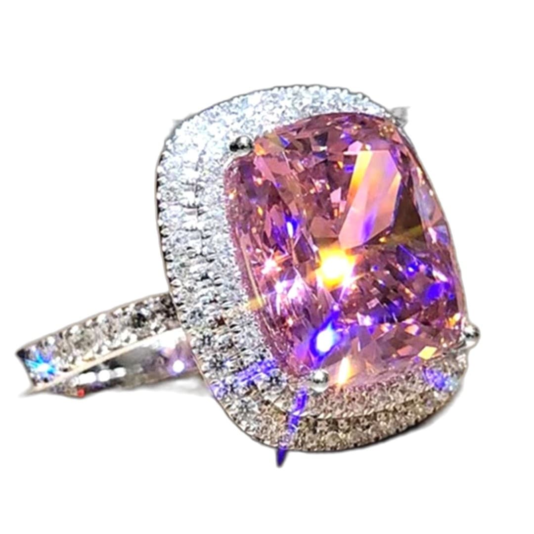 Sparkling Imitation Zircona Pink Fashion Ring - Thumbnail 3