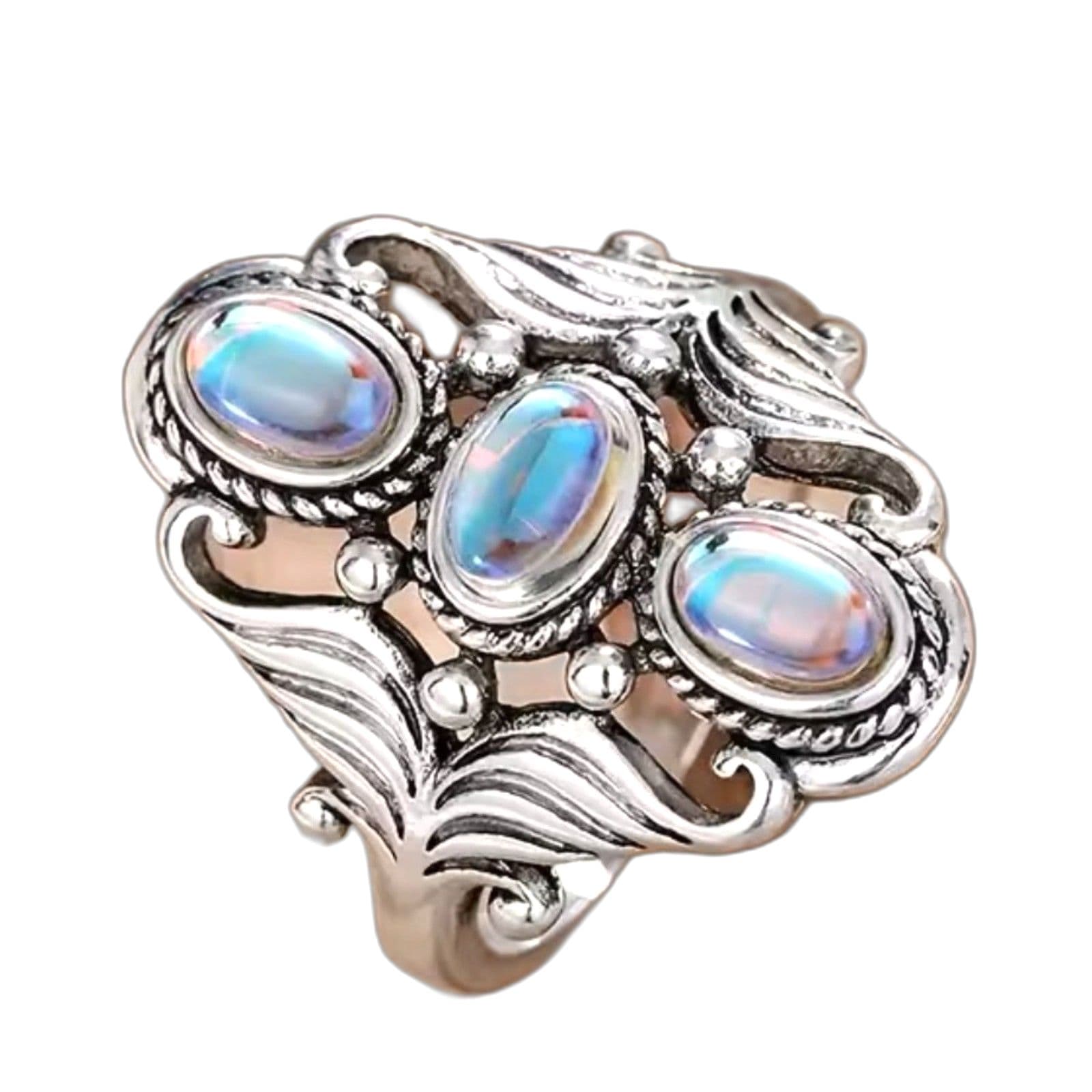 Triple Stone Moonstone Ring, Boho Vintage Style size 6.5 and 7 - Thumbnail 3