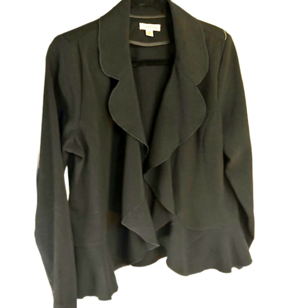 Joan Rivers Black Ruffle Front Blazer Jacket Size M Classic Elegant - Thumbnail 3