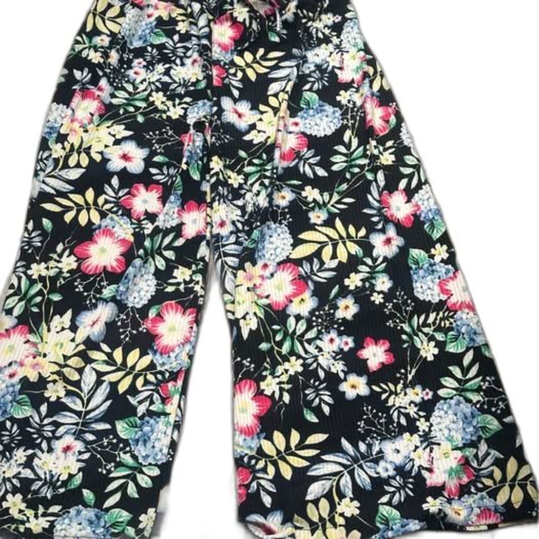 Elastic waistband pants with flower design - Image 1