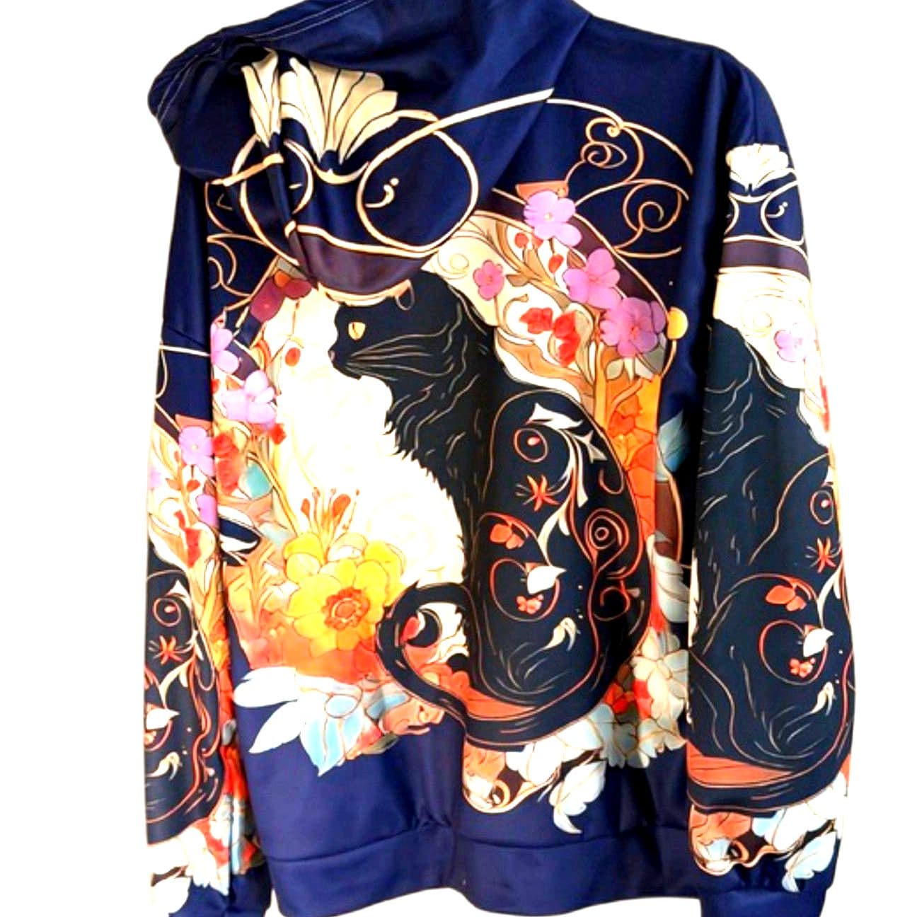 Women’s Graphic Hoodie Cat Floral Print Size L Casual Sweatshirt - Thumbnail 5