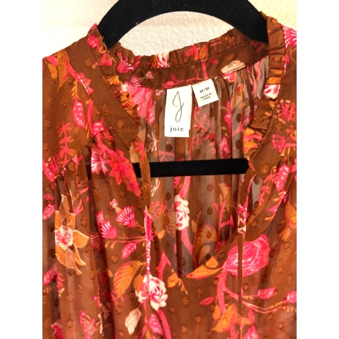 Joie Floral Sheer Blouse Size M Boho Romantic Long Sleeve - Thumbnail 5