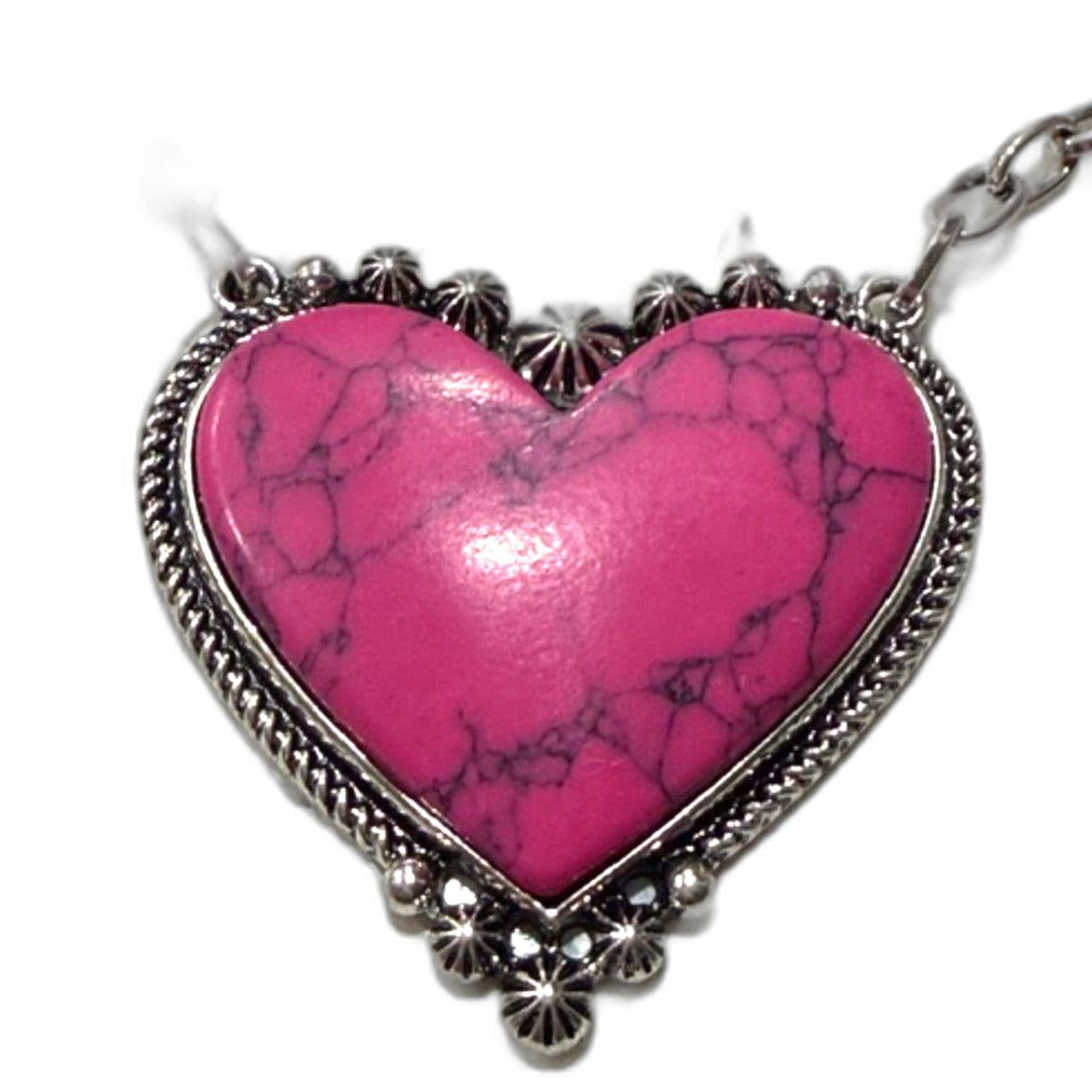Pink Stone Heart Pendant Necklace Silver Tone Chain Statement Jewelry - Thumbnail 2