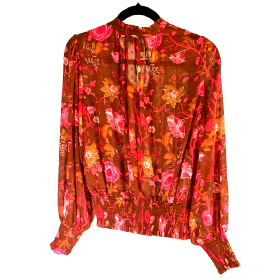 Joie Floral Sheer Blouse Size M Boho Romantic Long Sleeve - Thumbnail 6