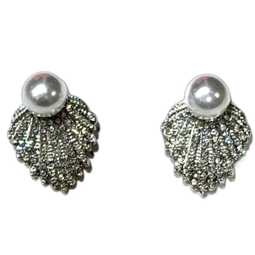 Elegant Faux Pearl & Rhinestone Statement Glam Drop Earrings - Image 1