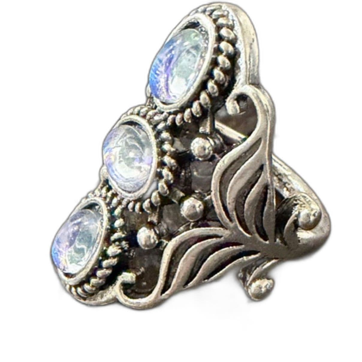 Moonstone Ring | Triple Stone Statement Ring | Boho Vintage Style size 6.5 - Image 1