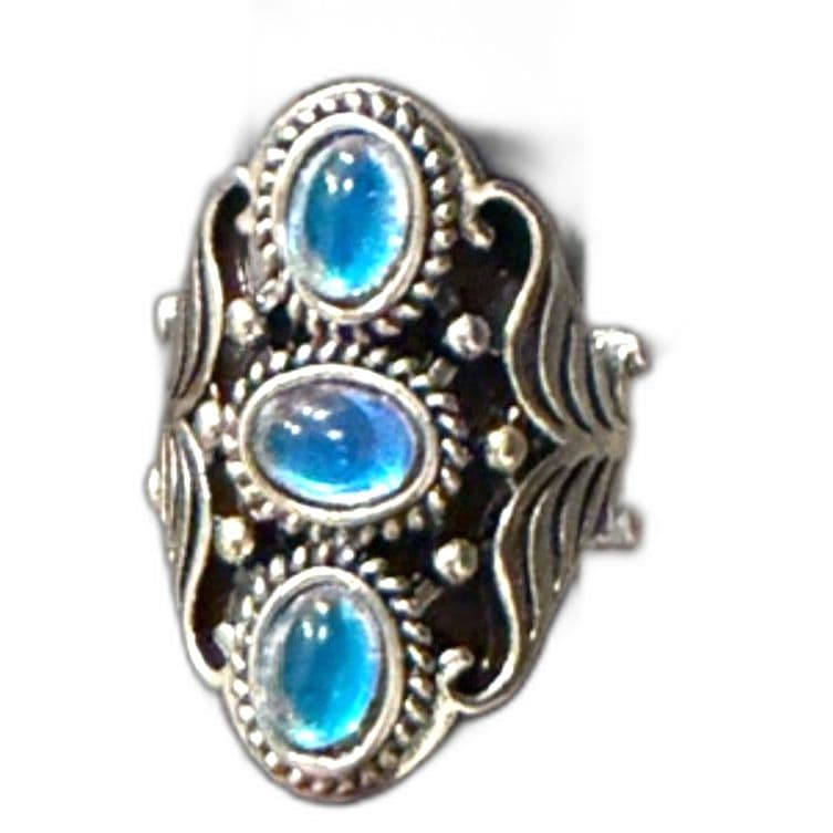 Moonstone Ring | Triple Stone Statement Ring | Boho Vintage Style size 6.5 - Thumbnail 4