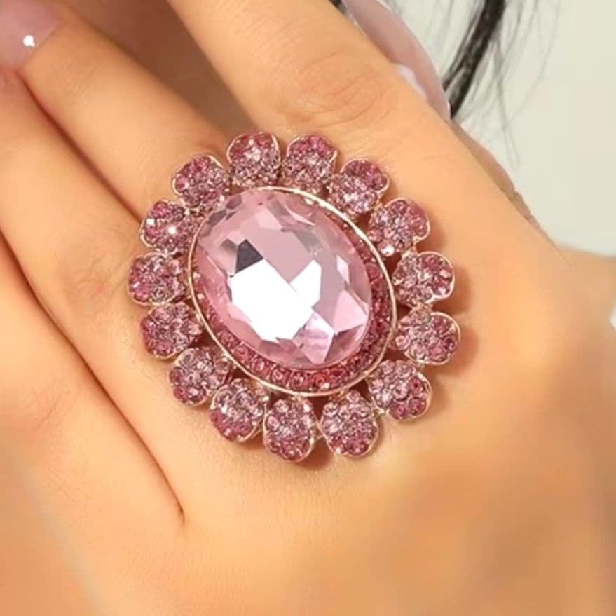 Elegant Adjustable Sunflower Ring With Sparkling Rhinestones - Thumbnail 8