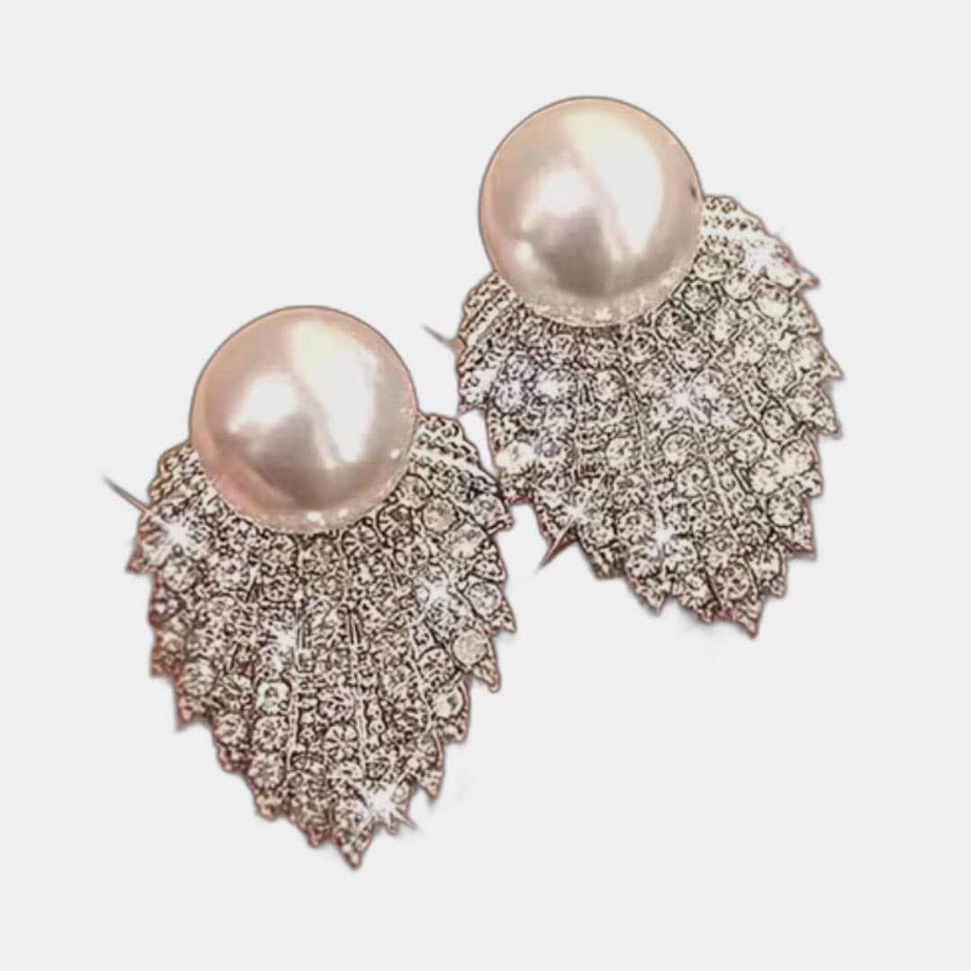 Elegant Faux Pearl & Rhinestone Statement Glam Drop Earrings - Image 1