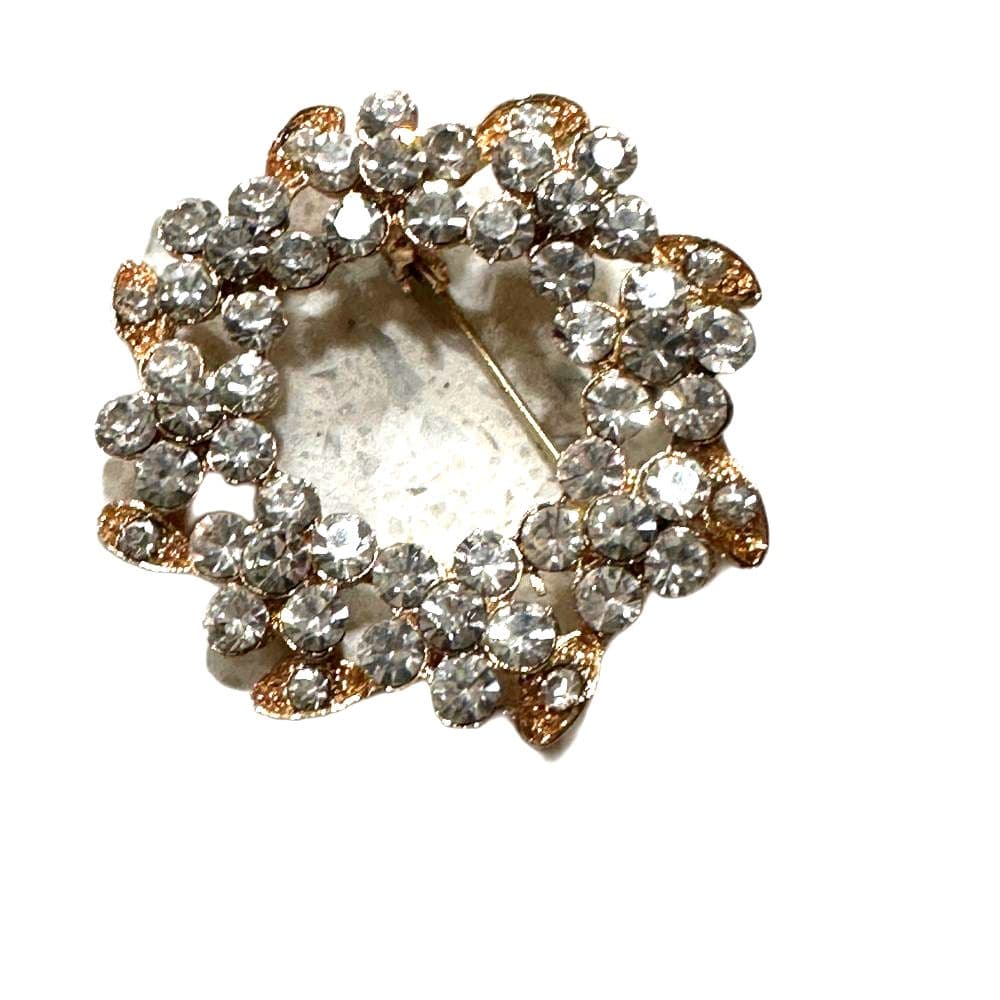 Elegant Gold and Silver Crystal Brooch - Thumbnail 2