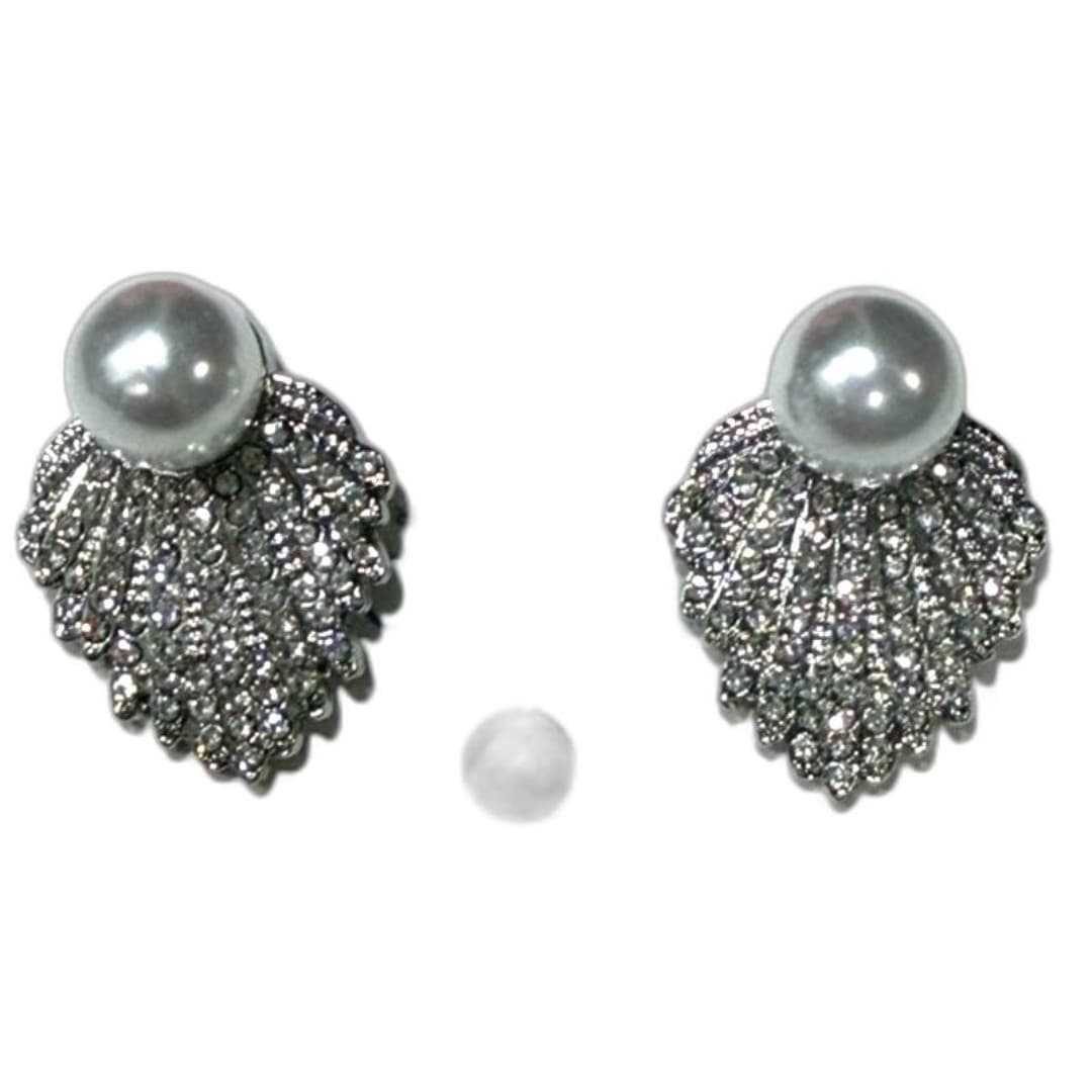Elegant Faux Pearl & Rhinestone Statement Glam Drop Earrings - Thumbnail 2