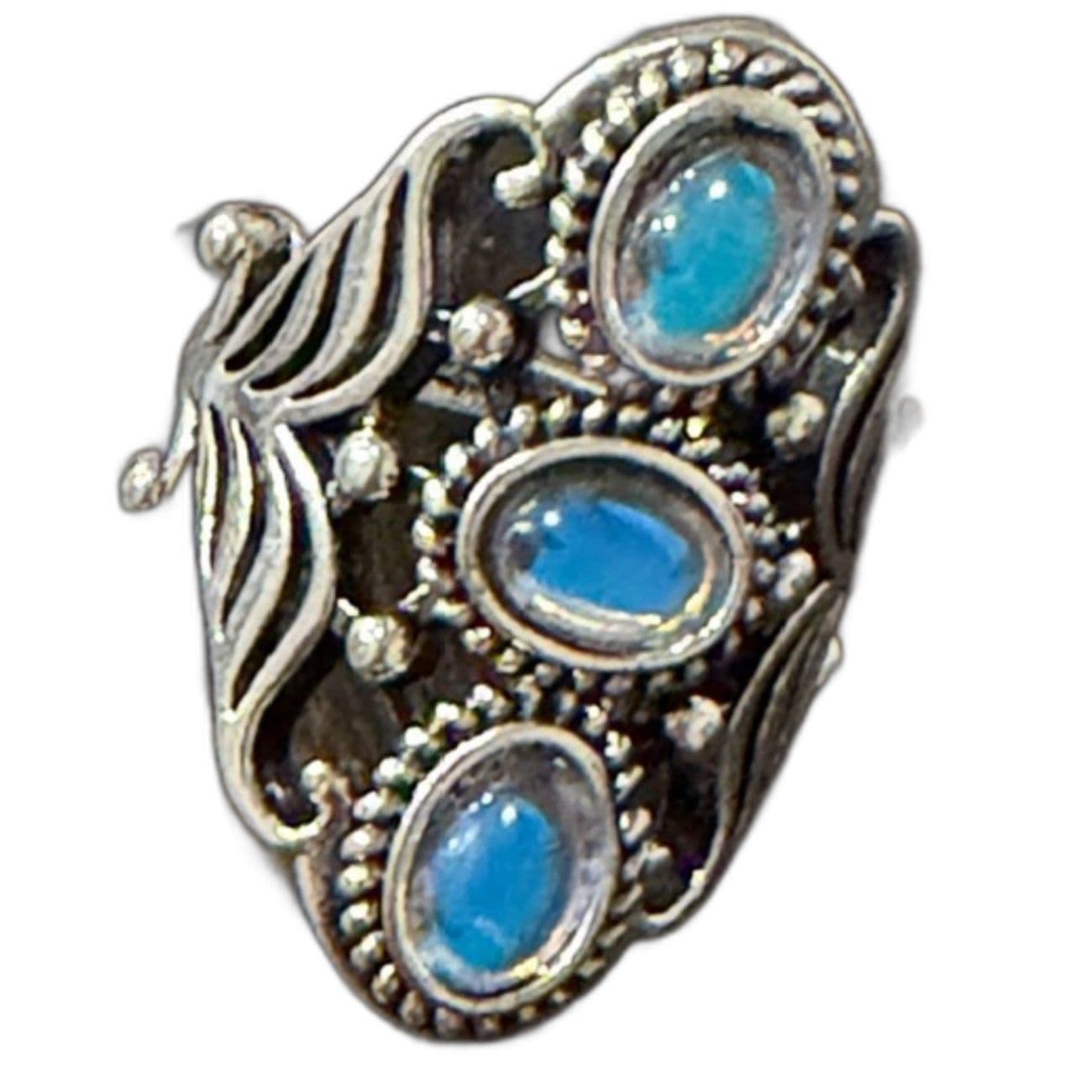 Moonstone Ring | Triple Stone Statement Ring | Boho Vintage Style size 6.5 - Thumbnail 5