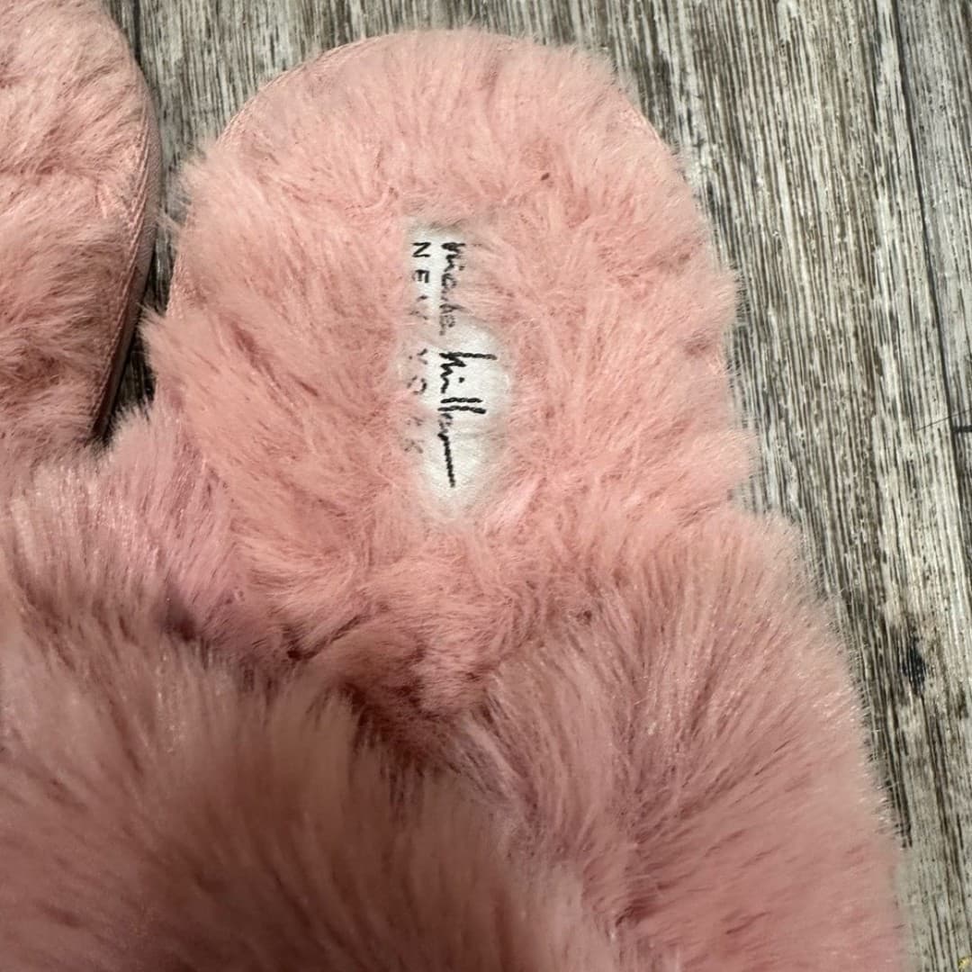 NWT Nicole Miller New York Pink Furry Bedroom Slippers - Thumbnail 6