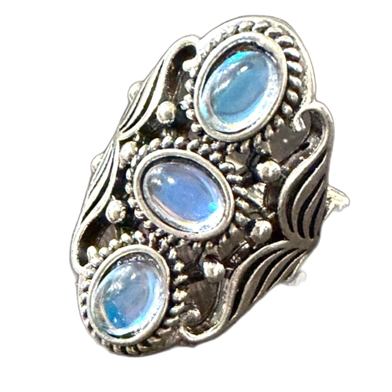 Moonstone Ring | Triple Stone Statement Ring | Boho Vintage Style size 6.5 - Thumbnail 2