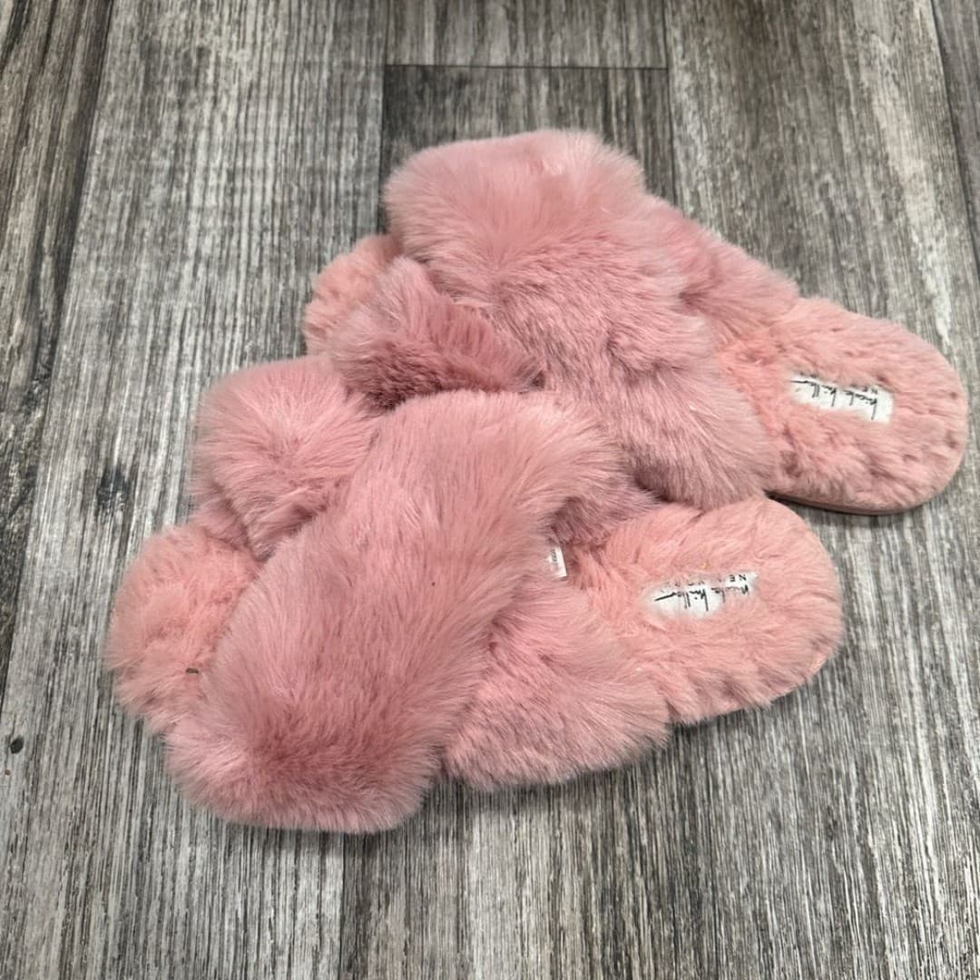 NWT Nicole Miller New York Pink Furry Bedroom Slippers - Thumbnail 3