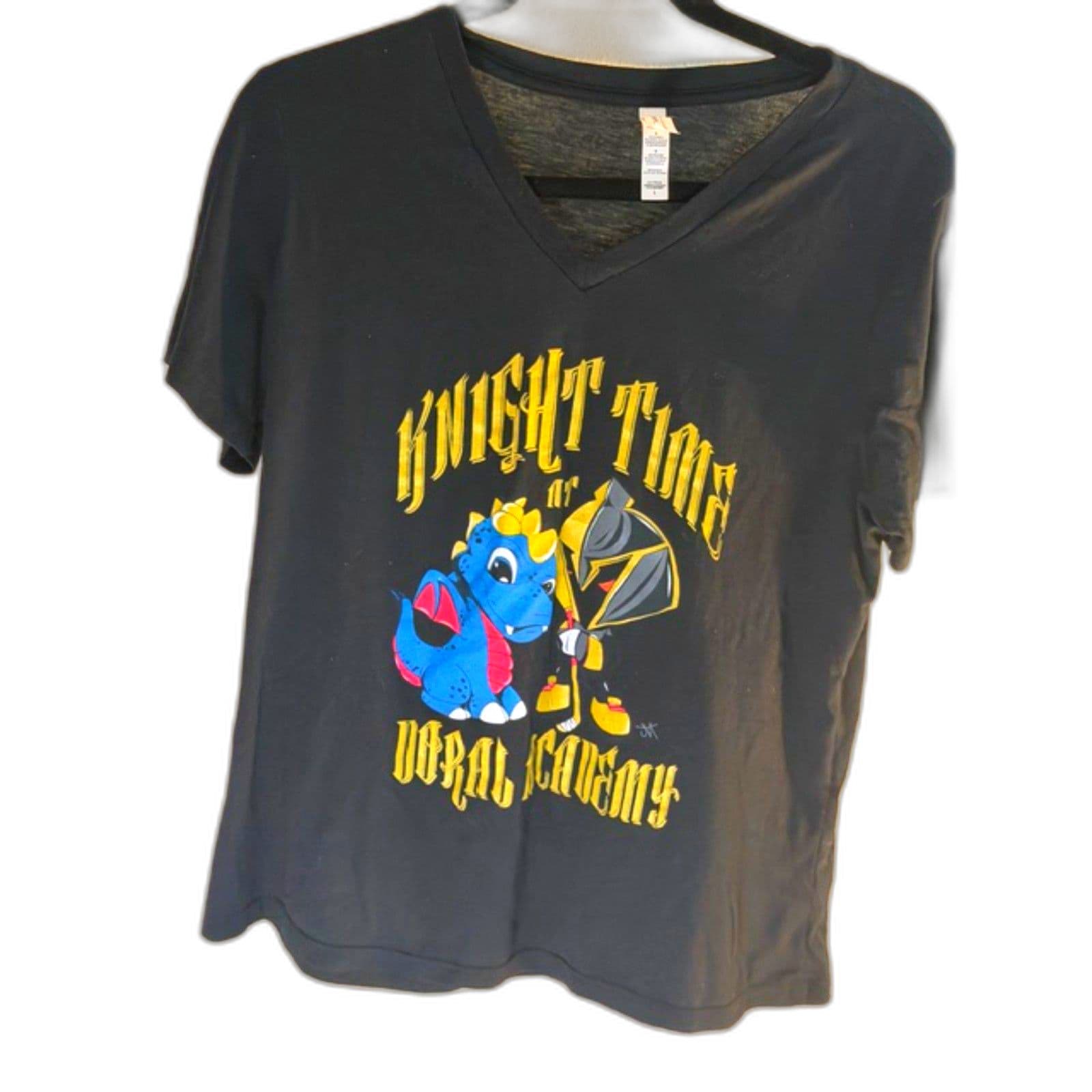 Bella Canvas Graphic T Shirt Black V Neck Nerd Academy Print Women’s Large - Image 1