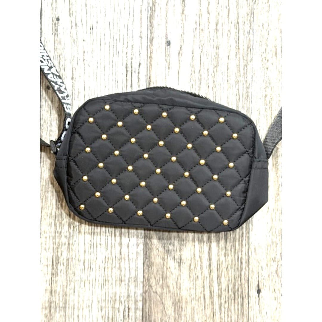 Black Quilted Crossbody Bag Studded Small Shoulder Purse Adjustable Strap - Thumbnail 3