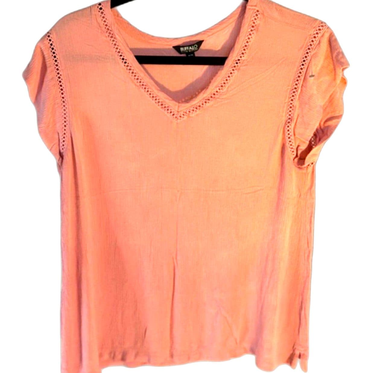 Buffalo David Bitton Peach V-Neck Blouse Size M | Crochet Trim Lightweight Top - Image 1