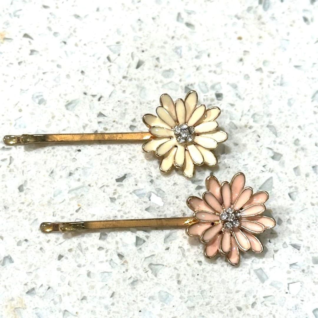 Elegant Floral Enamel Hair Pins 2 piece - Image 1