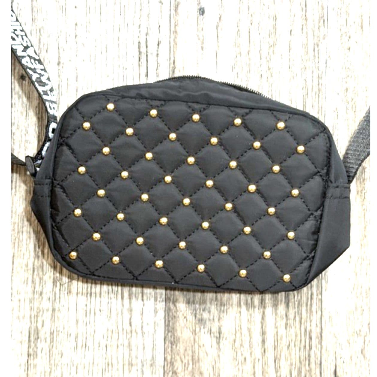 Black Quilted Crossbody Bag Studded Small Shoulder Purse Adjustable Strap - Thumbnail 7