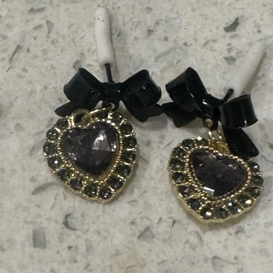 Gold and Black Heart Earrings - Image 1