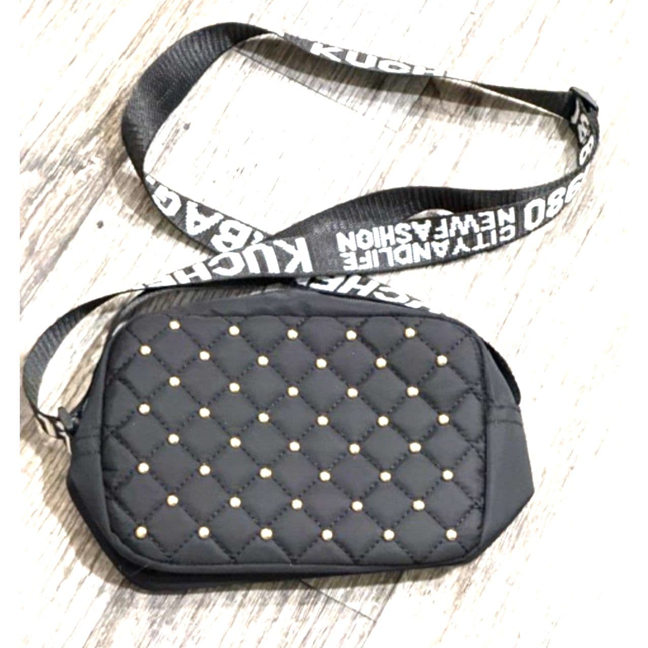 Black Quilted Crossbody Bag Studded Small Shoulder Purse Adjustable Strap - Thumbnail 6
