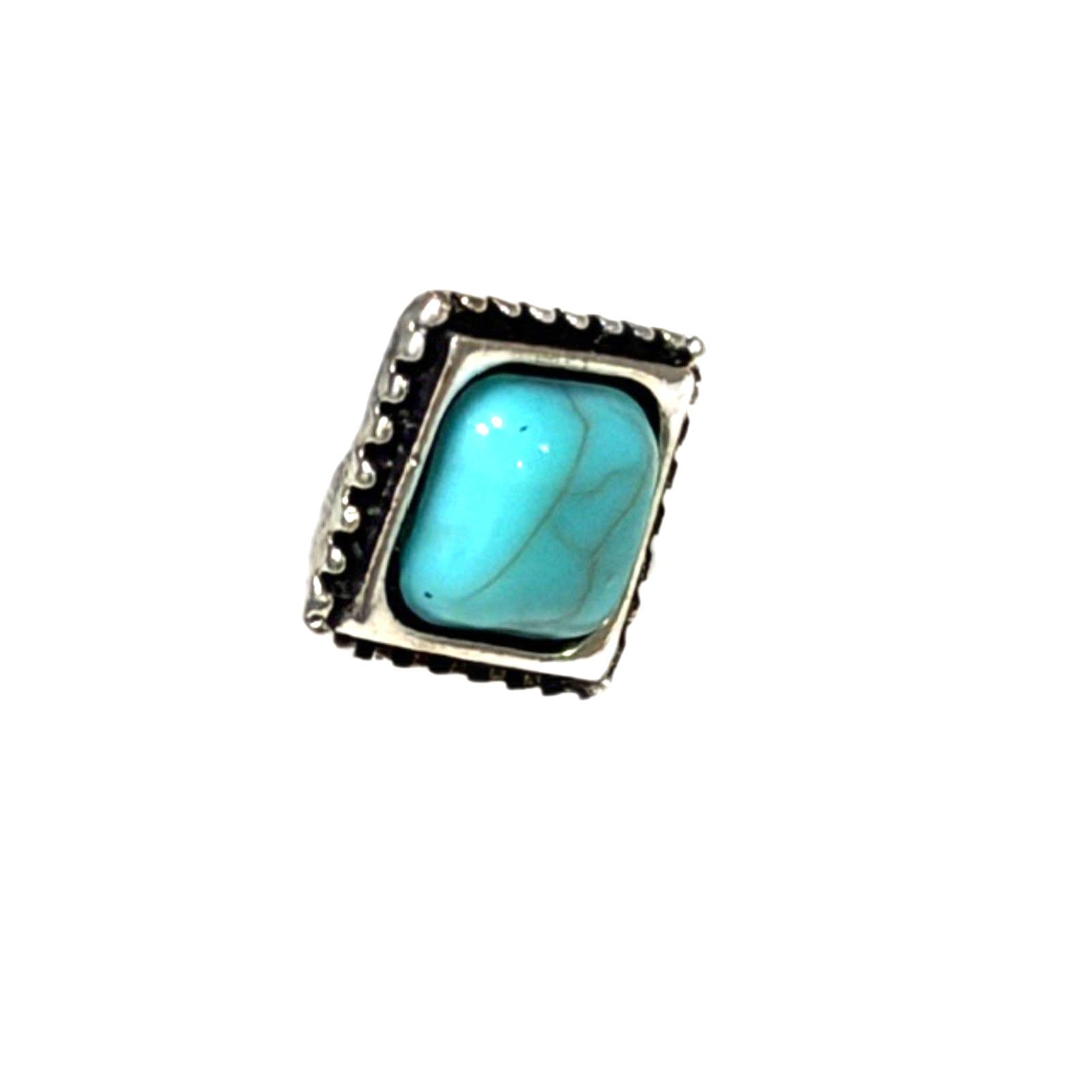 Elegant Silver Color Turquoise Fashion Ring - Thumbnail 4