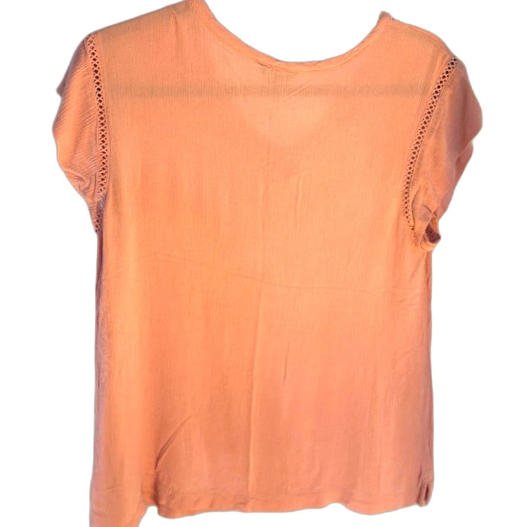 Buffalo David Bitton Peach V-Neck Blouse Size M | Crochet Trim Lightweight Top - Thumbnail 4