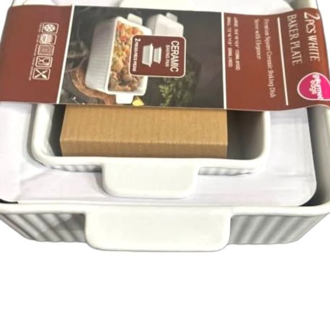 Gourmet Edge 2 pcs white ceramic baker plate - Thumbnail 3