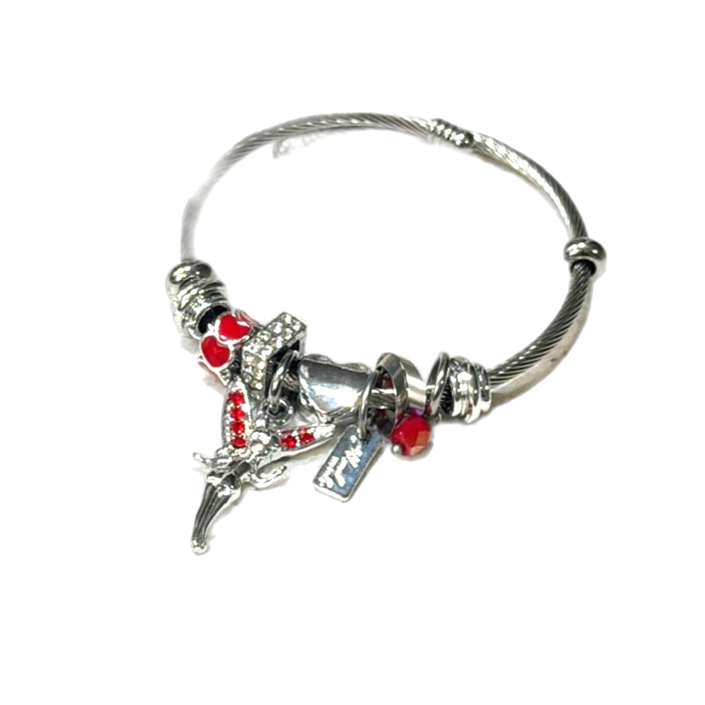 Stainless Steel Charm Bracelet red - Thumbnail 2