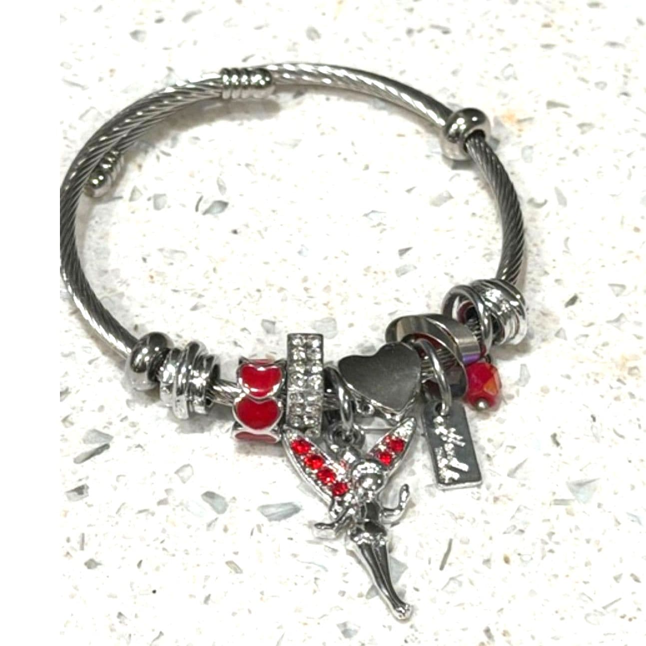 Stainless Steel Charm Bracelet red - Thumbnail 4
