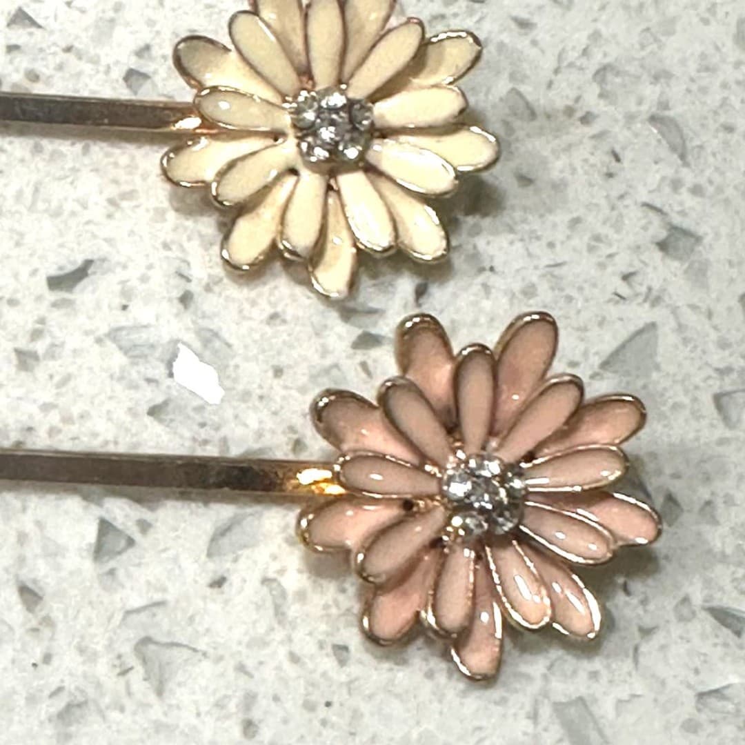 Elegant Floral Enamel Hair Pins 2 piece - Thumbnail 2