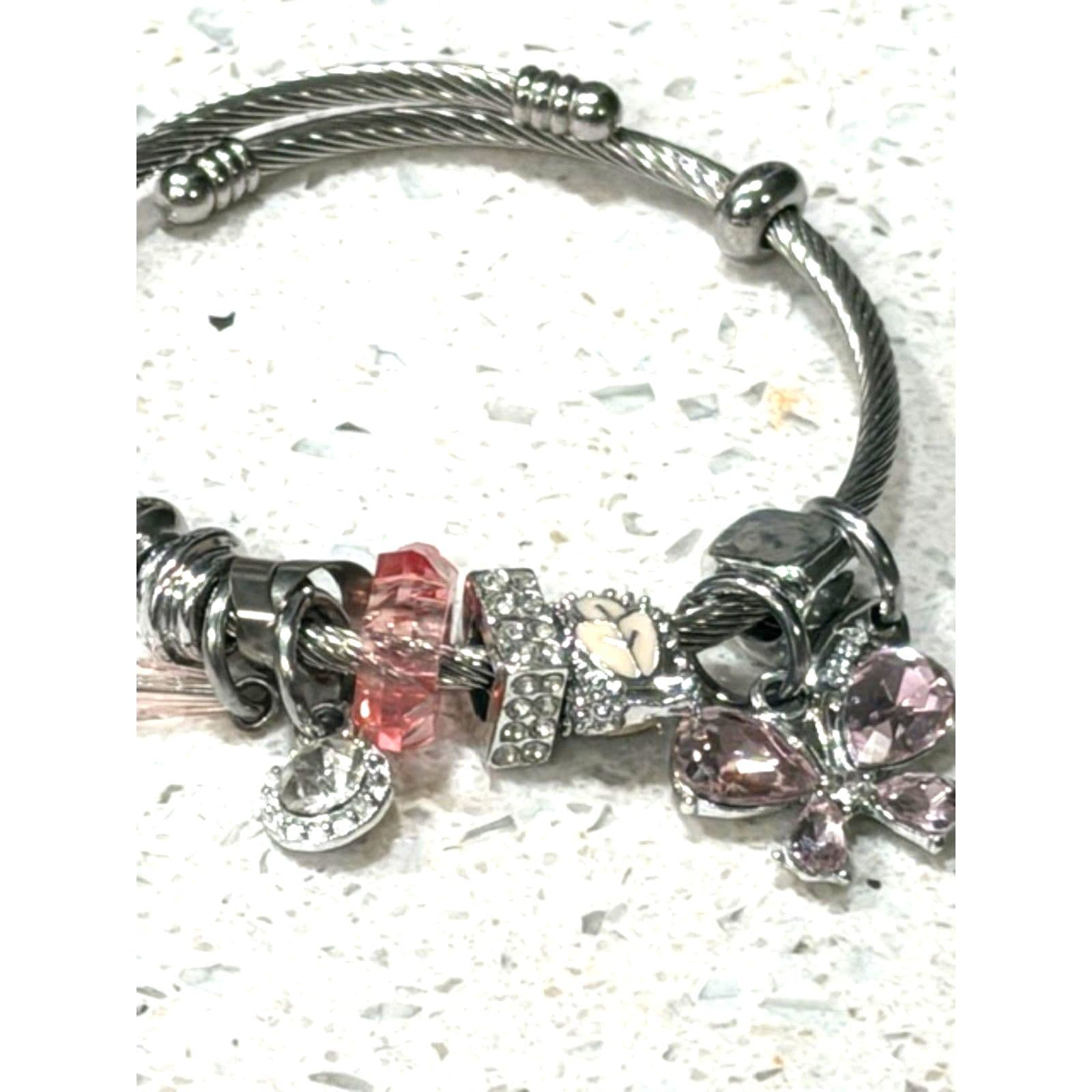 Stainless Steel charm bracelet pink - Thumbnail 5
