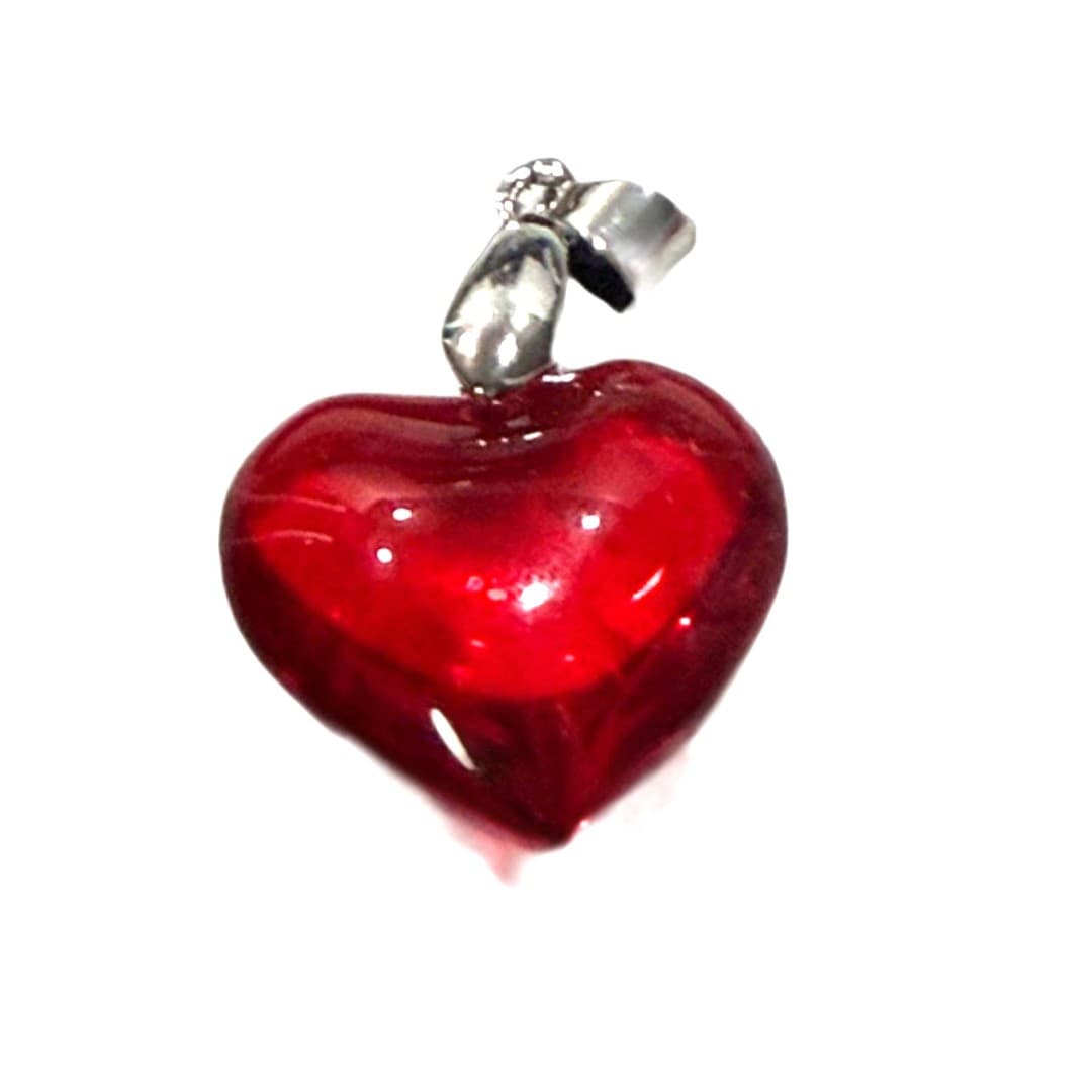 Red Heart Pendant Necklace Black Cord Choker Style Silver Tone Accent - Thumbnail 5