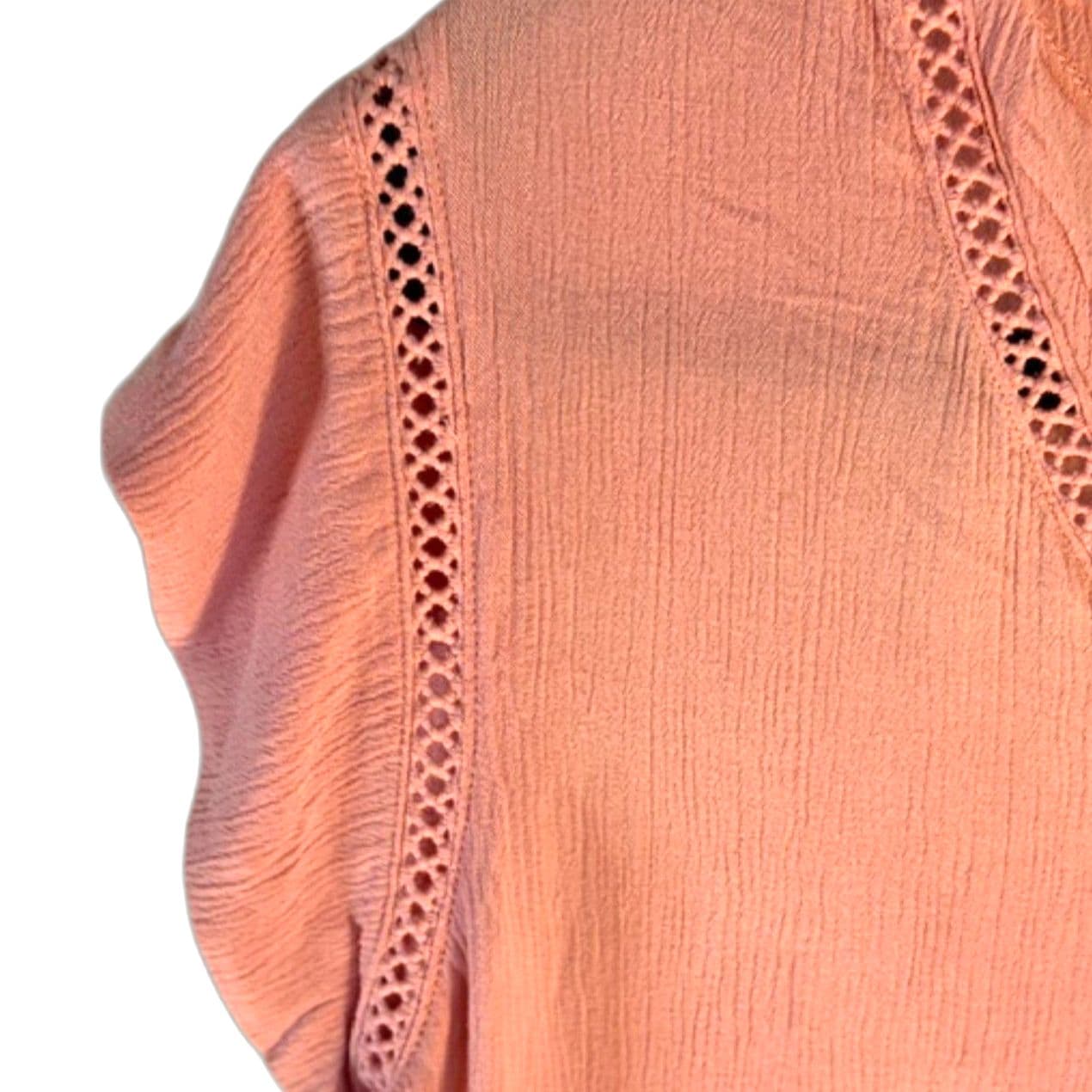 Buffalo David Bitton Peach V-Neck Blouse Size M | Crochet Trim Lightweight Top - Thumbnail 3