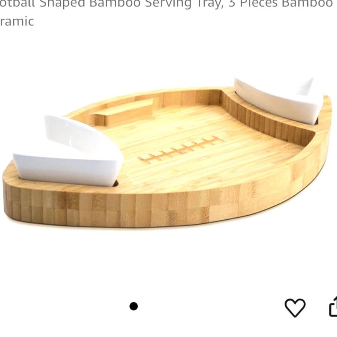 Football Shaped Bamboo Serving Tray - Image 1