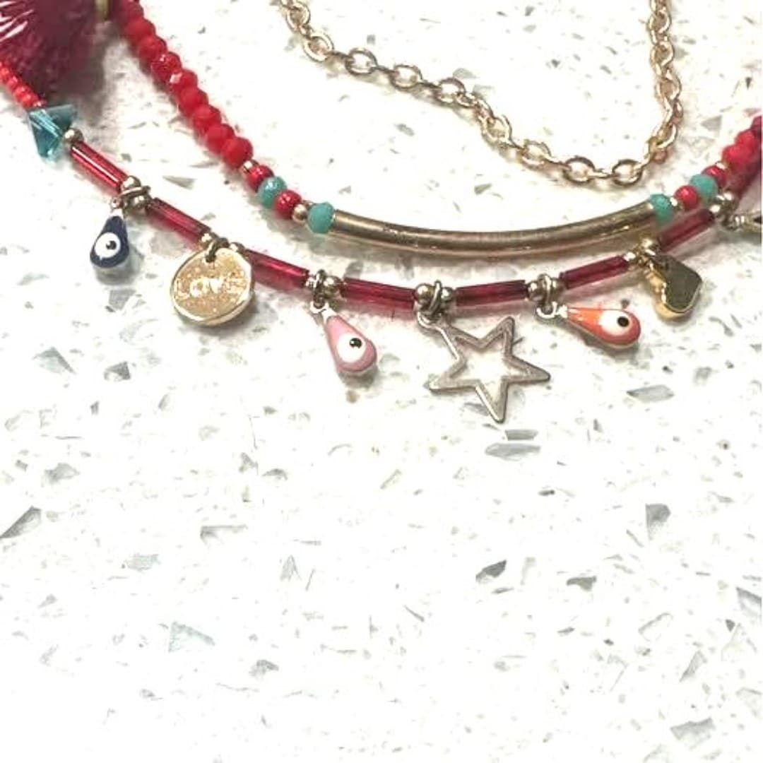 Bohemian necklace with evil eye and tassels - Thumbnail 4